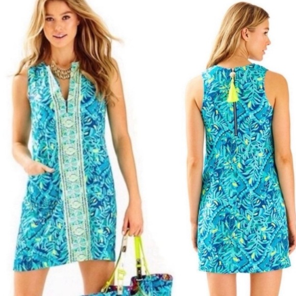 Lilly Pulitzer Kelby Stretch Shift Dress Blue Green Midnight Cove Print Size 6 - Picture 1 of 9